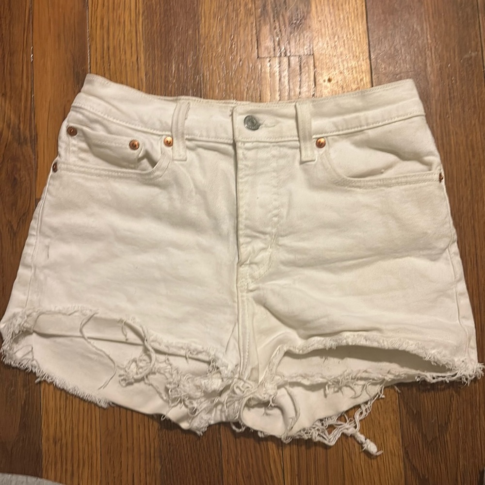 White Levi High Waisted Shorts